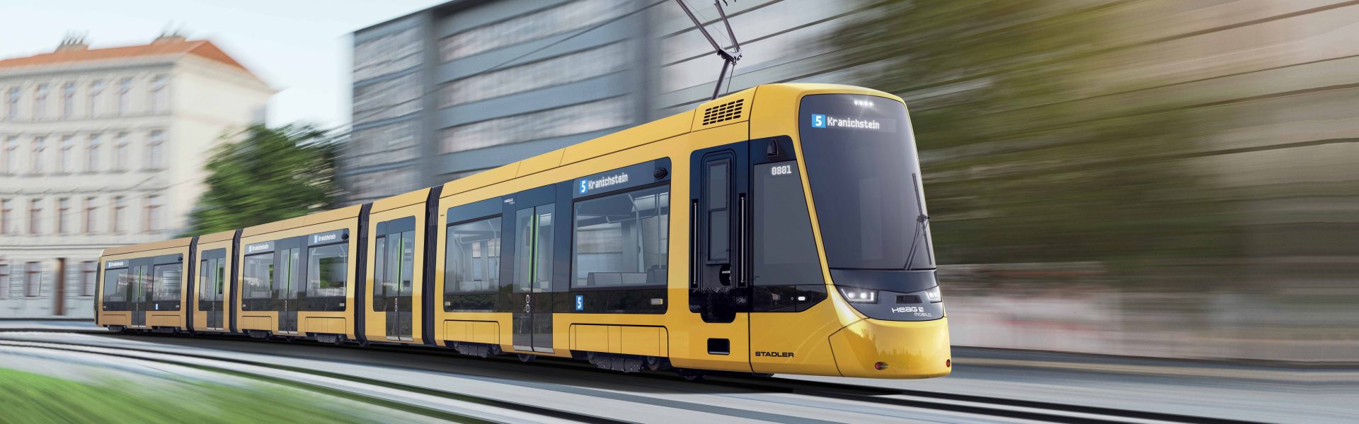 Header Bild Stadler und HEAG mobilo präsentieren die neue Straßenbahn TINA in Berlin erstmals der Öffentlichkeit